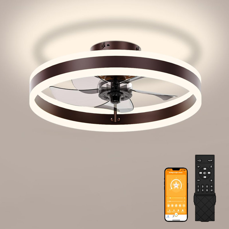 Ventilateurs de plafond à profil bas de 15,7 pouces avec lumières et télécommande, Brun