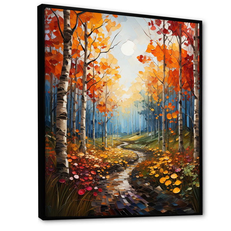 Birch Woods Autumn Harmony III, reproduction d'art sur toile, Cadre flottant noir, H 32 po x l 24 po x P 1 po
