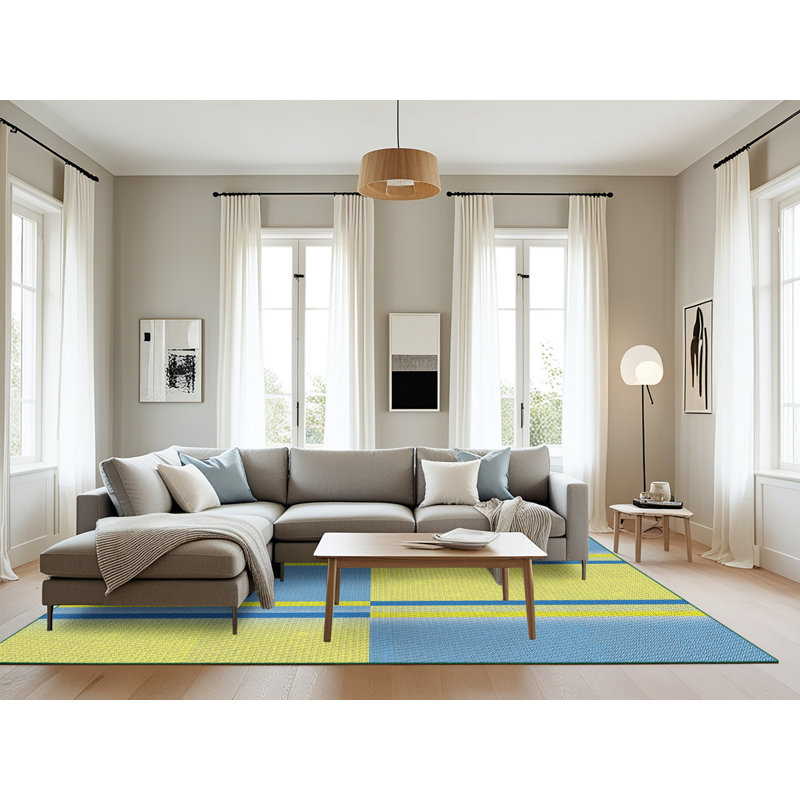Tapis bleu ciel/bleu marine à motifs, Rectangle 8 pi x 12 pi