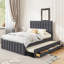 Lit plateforme tapissier double avec lit gigogne simple et 3 lits gris - Espace de rangement confortable pour le linge de lit-666513232
