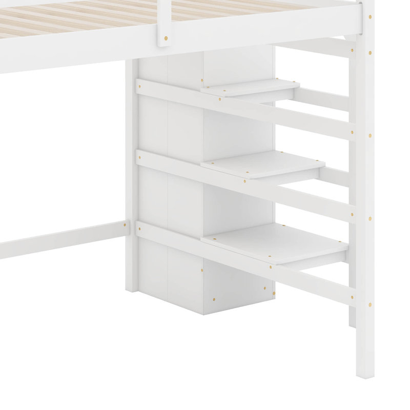 Lit mezzanine double avec garde-robe de rangement, Blanc