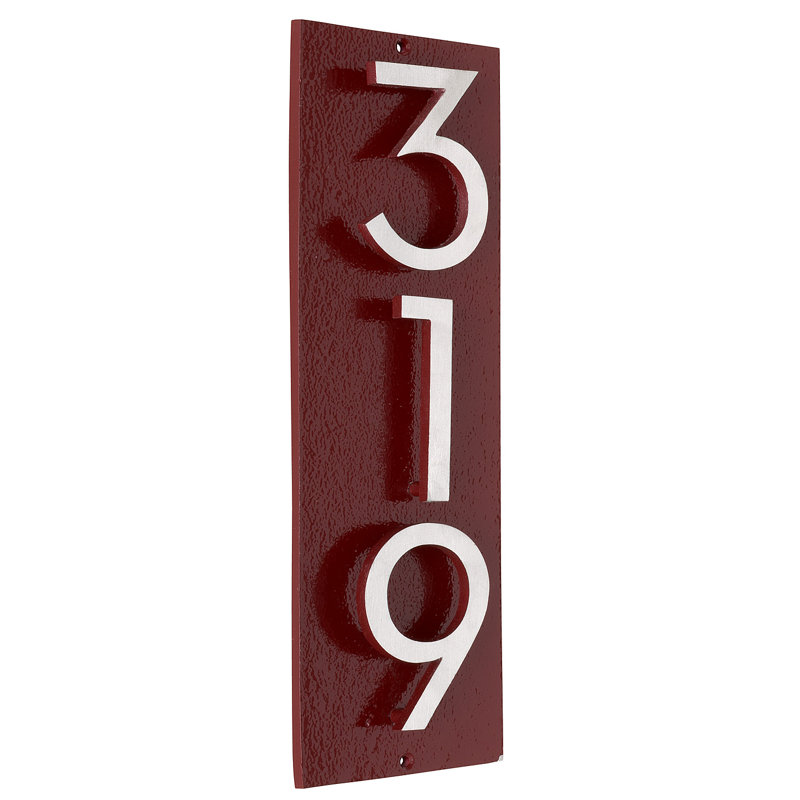 Plaque d’adresse murale flottante linéaire, Rouge brique, Nickel satiné deux tons, Oui