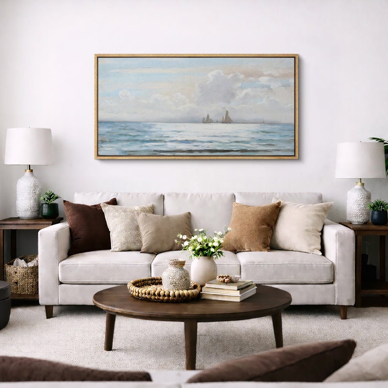 «Calm Ocean Horizon with Distant Sea Stacks Coastal Landscape», très grande impression sur toile encadrée, H 30 po x l 60 po