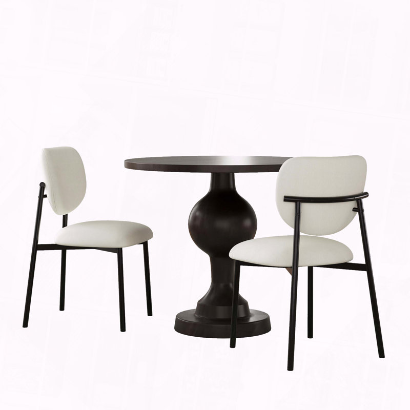 3-Piece Dining Set Upholstered Metal Legs Round Table