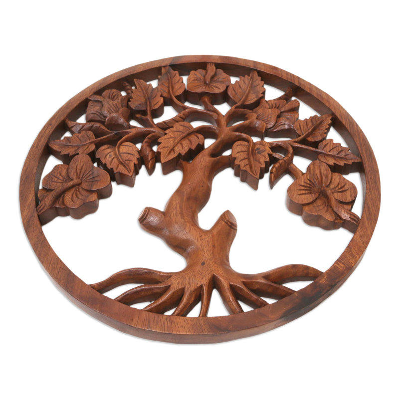  Handmade Hibiscus Charm Wood Relief Panel