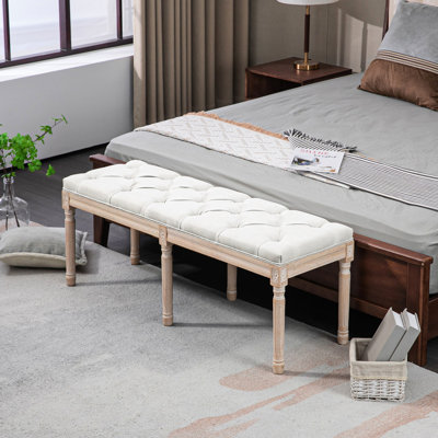 46" Upholstered Bench In Creamy White, With French Vintage Charisma For A Charming Bedroom Charisma, Ideal Ambiance