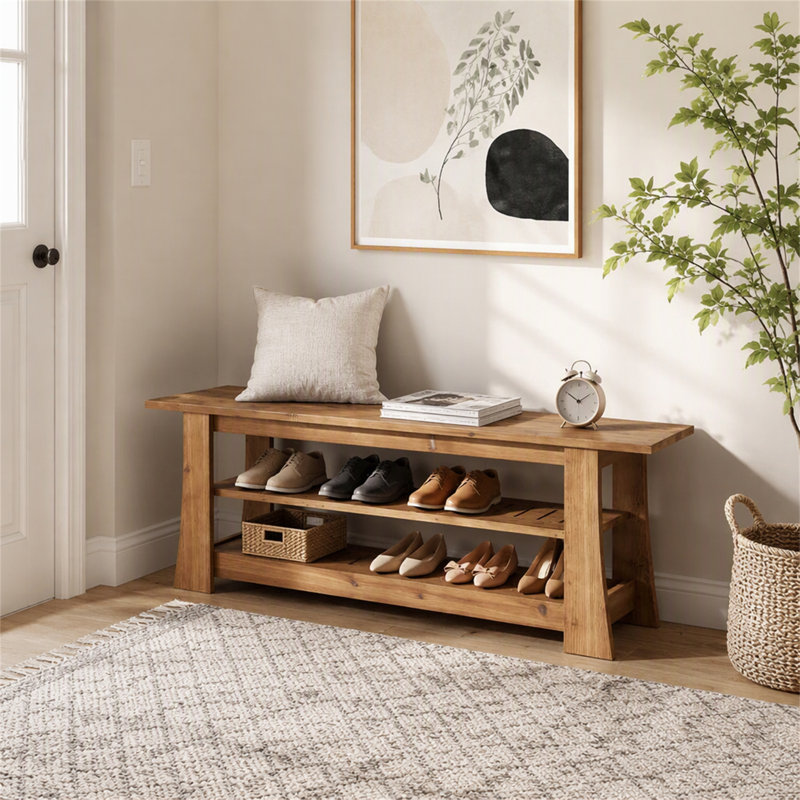 Upholstered Bench with Shoe Storage