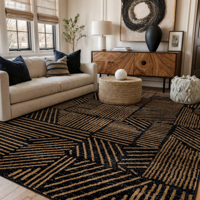 Rambo Geometric Black/Ivory Area Rug