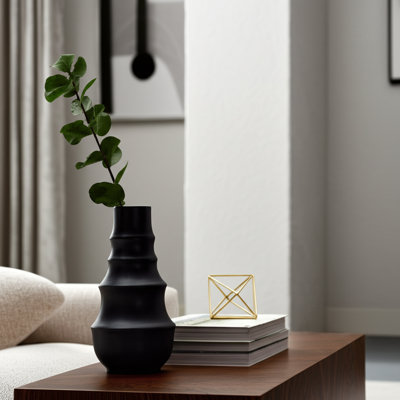 11" Decorative Ceramic Vase - Contemporary Ring Patterned Flower for Home, Office Decorative Accent - Easy Gift Idea