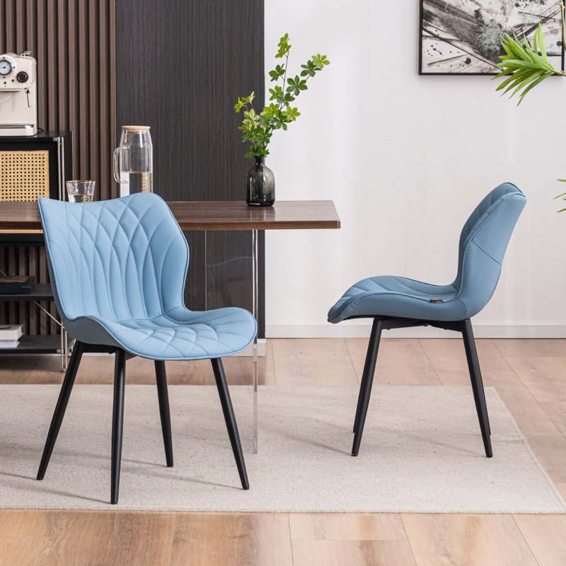 Upholstered Dining Chairs Faux Leather Side Chair with Metal Frame, Blue