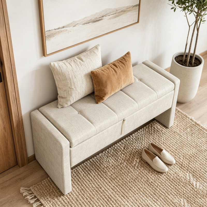 Banc de lit moderne avec rangement, Brun / gris