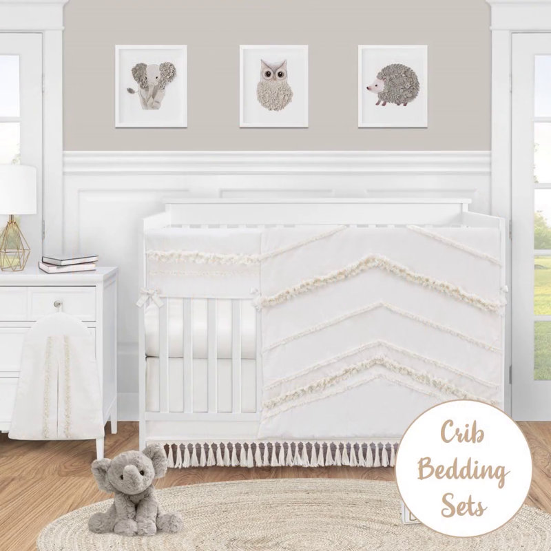 Ivory Boho Fringe Foldable Fabric Storage Cubes Set of 2