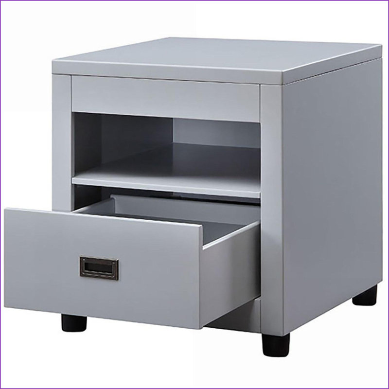Table basse en bois gris tourterelle avec tiroir de rangement Pieds ronds classiques