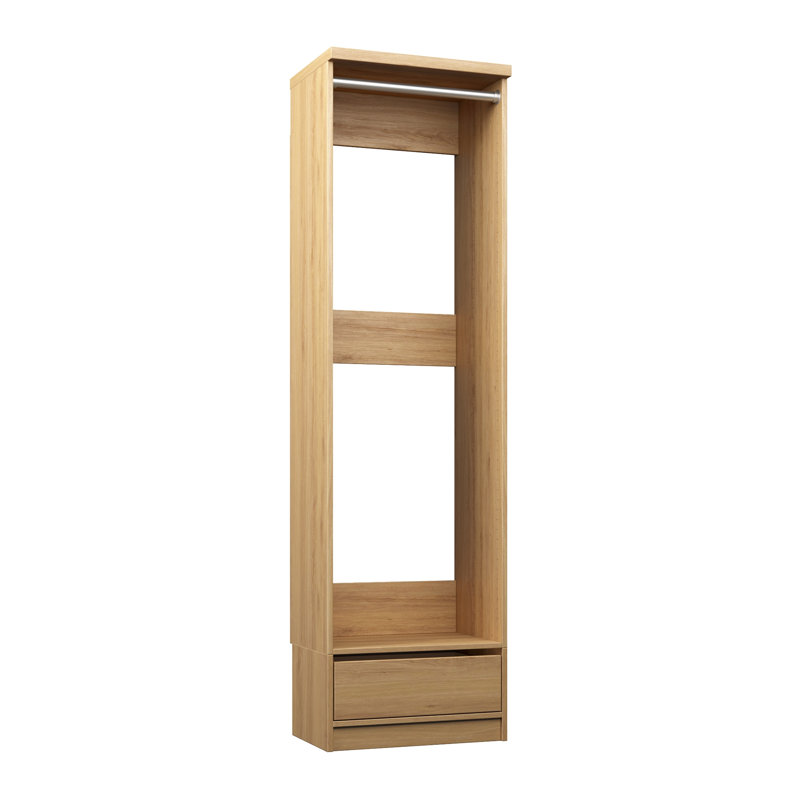 Natural Oak 19.5" Floor-Mounted Closet Section with 1 Clothing Rod & 1 Reveal Drawer, 19.5, Natural Oak