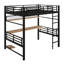 Lit mezzanine double en métal avec tablette de rangement et bureau, lit mezzanine robuste avec lumière DEL et filet Lron