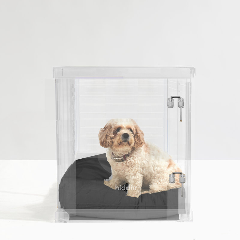 Medium Clear View Pet Crate with Silver Latch, Khaki Cushion, Charcoal