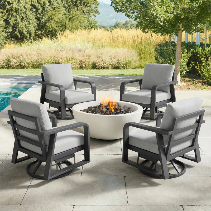Chaise longue de patio Euharlee en aluminium avec base pivotante et coussin en oléfine