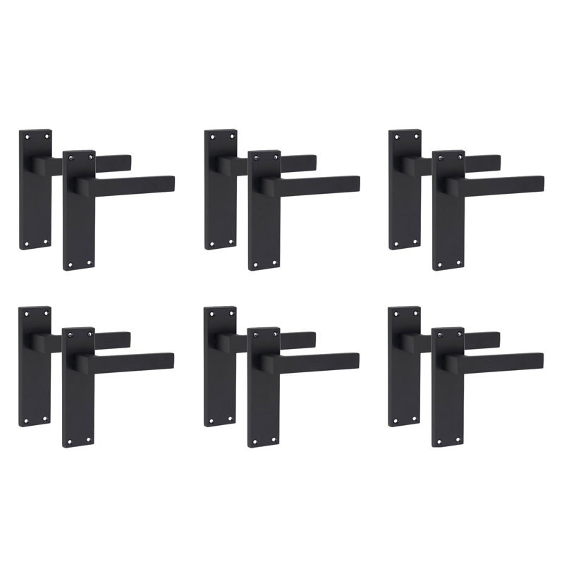  6 Pairs Victorian Straight Delta Door Handles Latch in Matt Black - 150mm x 40mm Backplate