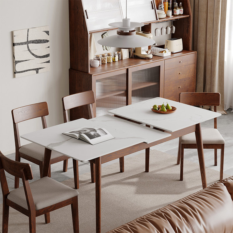 Walnut solid oak and white slate round corner diagonal leg telescopic table 1.2-1.5m, for 6-8 people to meet Dining table wood 