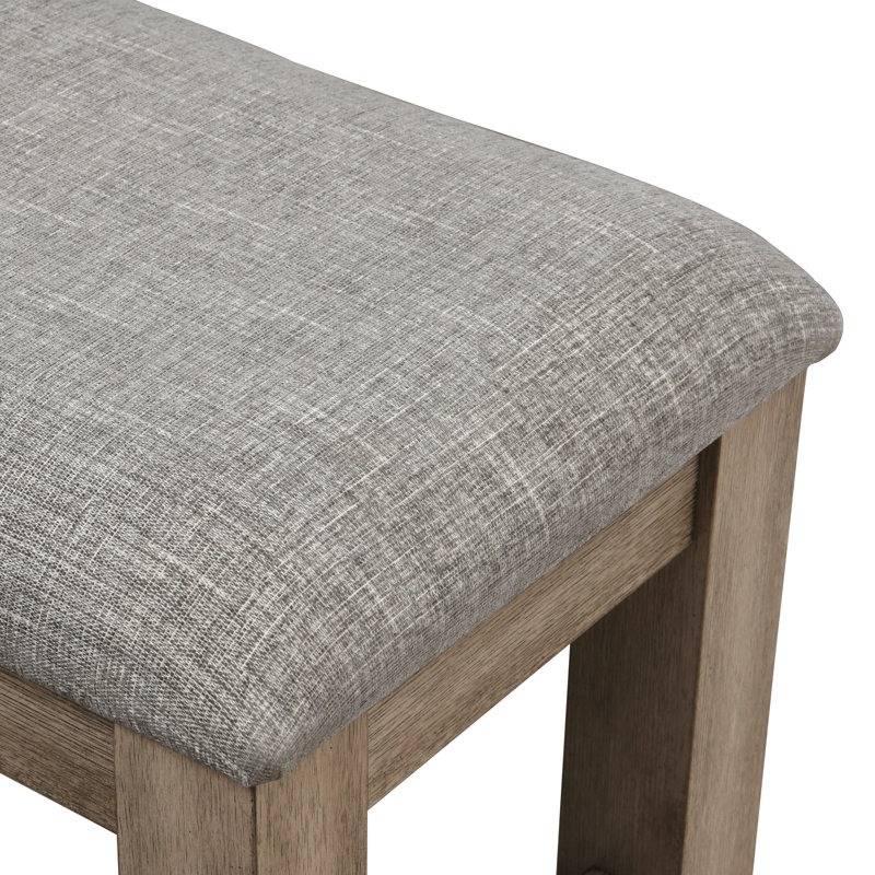 Harris Dining Bench, Grey Fabric, Brown Solid Rubberwood, 60 Inch