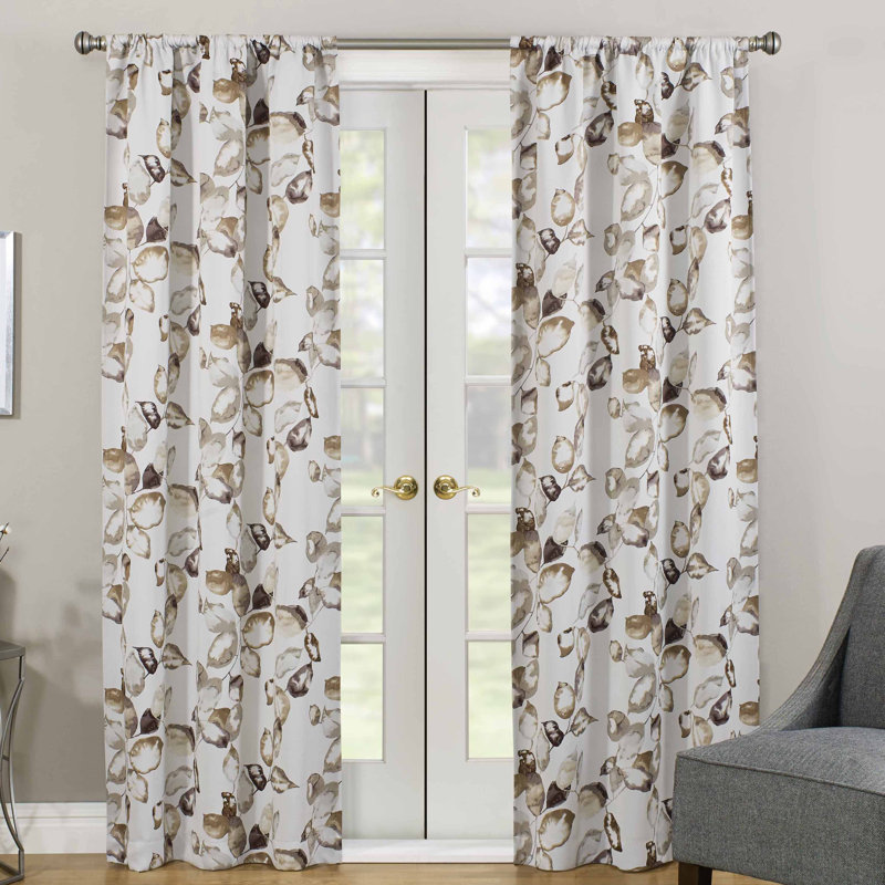 Blue Floral Polyester Room Darkening Curtain Panel
