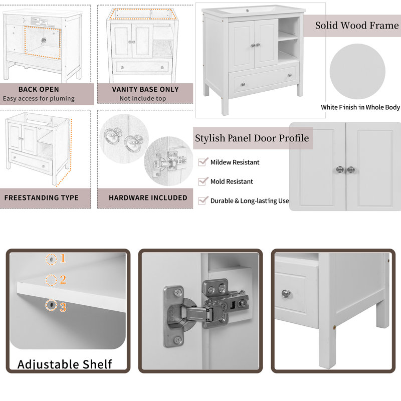 29.13'' Single Bathroom Vanity Base Only, White