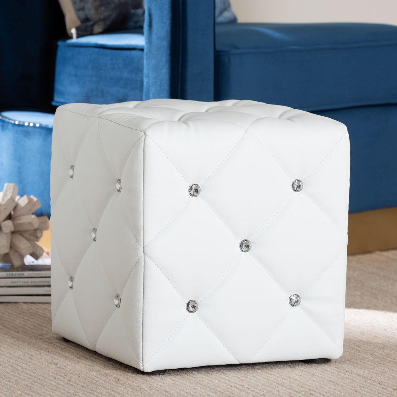 Mikhela Square Shaped Faux Leather Ottoman in White, 13.5'' H X 13.5'' W X 13.5'' D, White Faux Leather