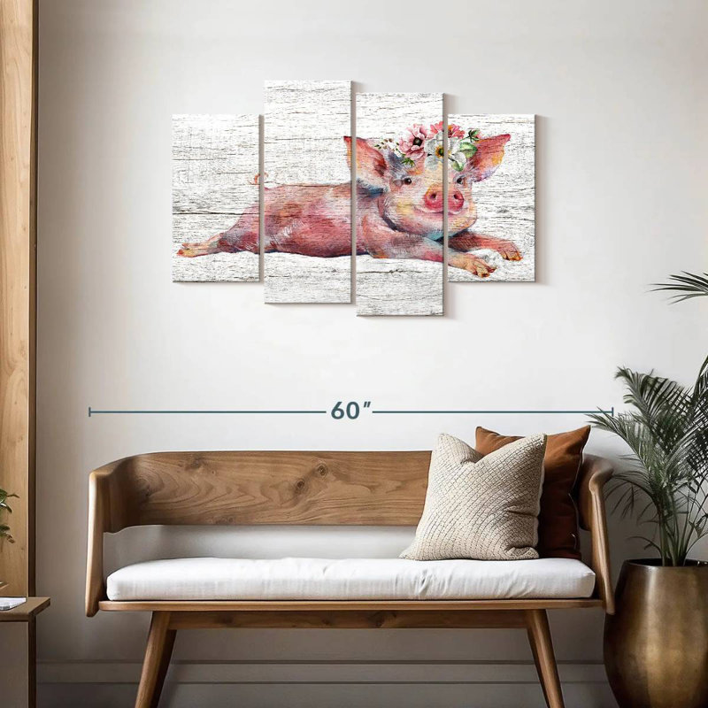 Cochon floral en bois Brampt, H 27 po x l 43 po