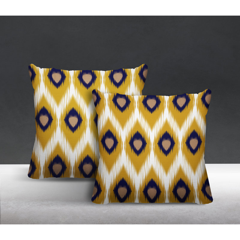 Coussin décoratif intérieur / extérieur abstrait, L 19 po x H 19 po, Jaune
