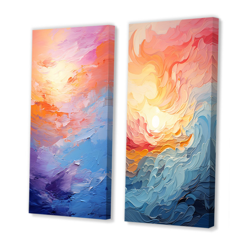 «Bold Pastel Sunset», 2 pièces, Toile tendue, H 24 po x l 20 po