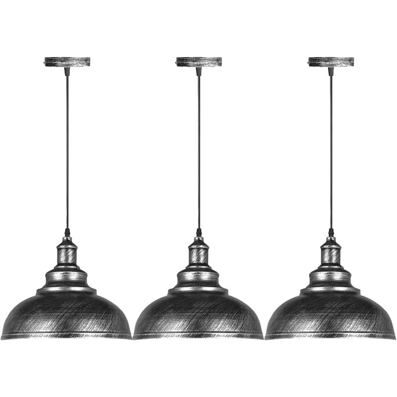 3 - Light Dome Pendant, Brushed Silver
