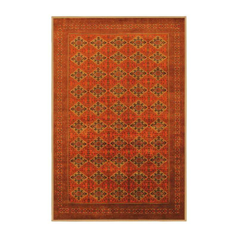 Tapis oriental en laine / polyester tissé à la machine en jaune, Rectangle 2 pi x 3 pi