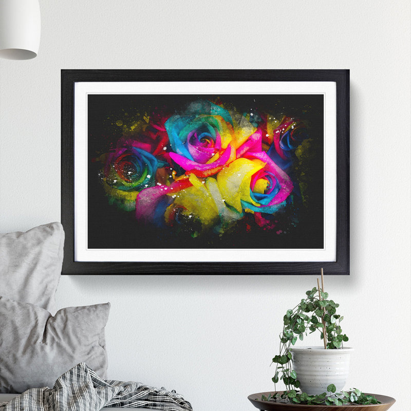 Multi-Coloured Rainbow Roses - Picture Frame Graphic Art Print, Black Framed, 33cm H x 45cm W x 2cm D