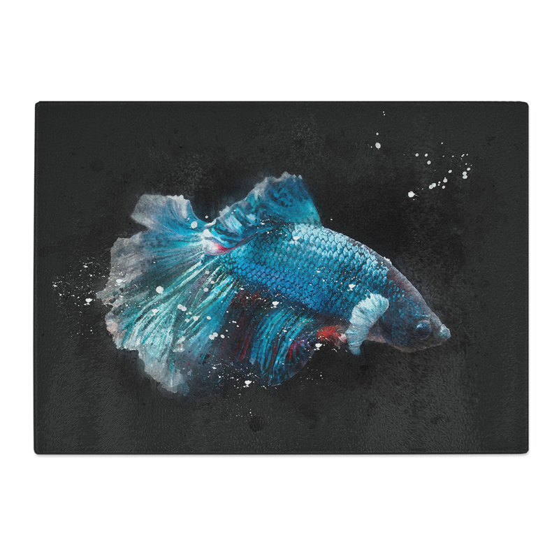 Tempered Glass Blue Siamese Fighting Fish Chopping Board, 28.5 cm x 39 cm