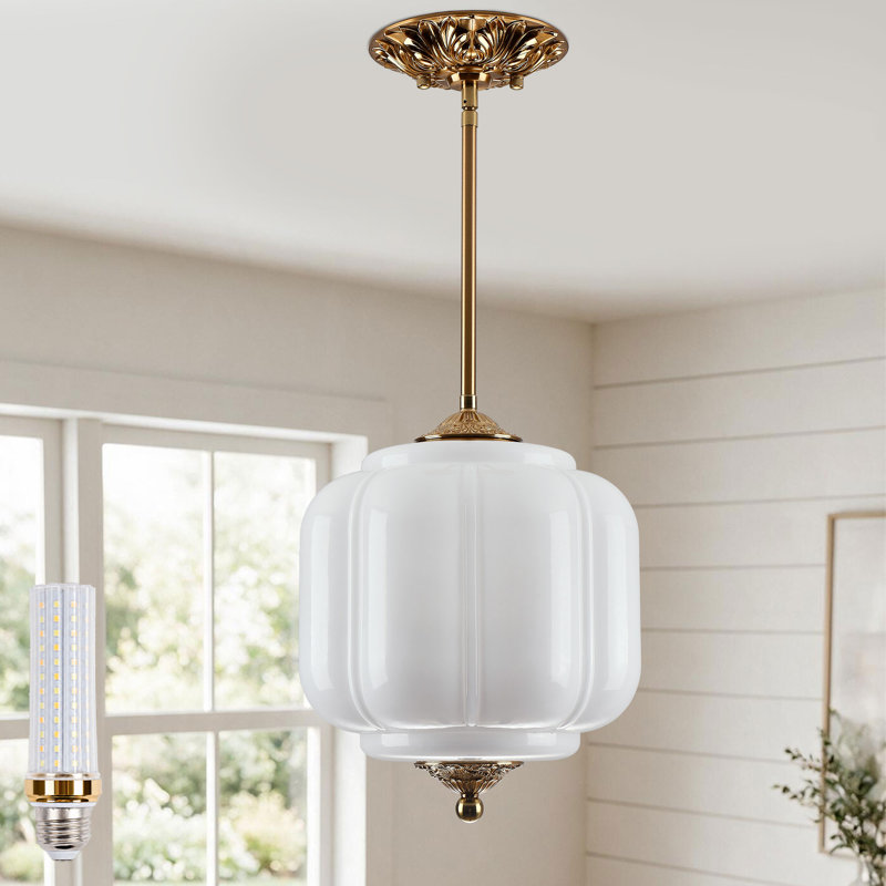 Suspension vintage en verre en forme de citrouille, plafonnier à intensité variable 3 couleurs avec ampoule DEL à culot E26