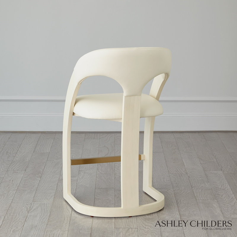 Antique Leather Delia Stool, Cream/White, Counter Stool (26.5" Seat Height)