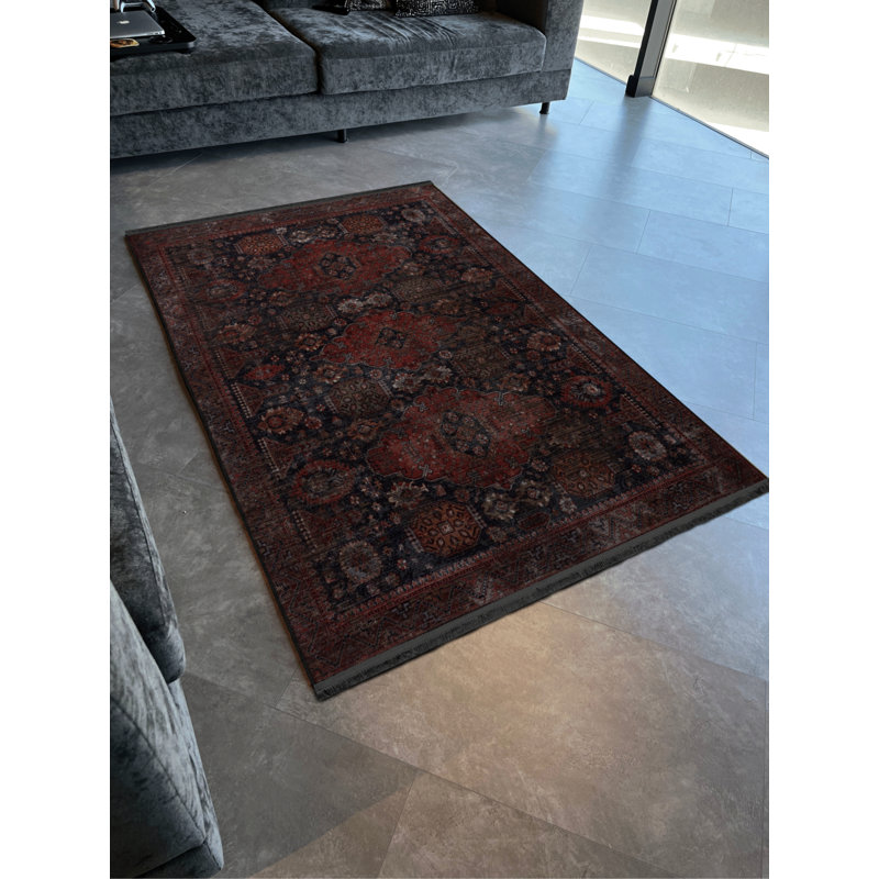 Tapis décoratif rétro à motif floral Claret, Rectangle 5 pi 2 po x 7 pi 11 po