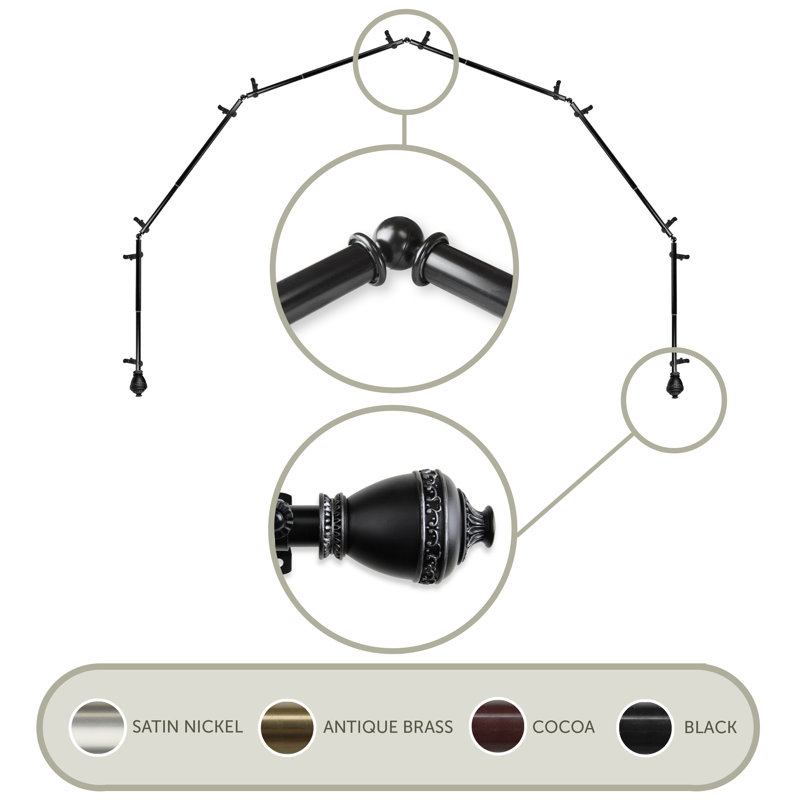 Tringle à rideaux simple ajustable avec baie vitrée de 0,81 po, Noir, 28 po à 48 po (chaque côté)