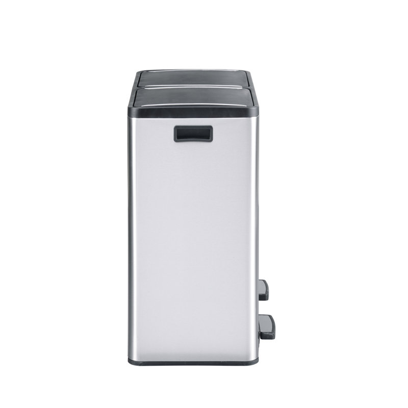 Stainless Steel Dual Compartment Soft-Step Trash and Recycling Bin