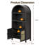 Buffet/meuble de rangement noir cintré de 178 cm de haut avec portes, style bohème, en rotin, avec étagères réglables. Meuble de rangement autoportant idéal pour la cuisine, le corridor, la salle à manger, le salon et le bureau.