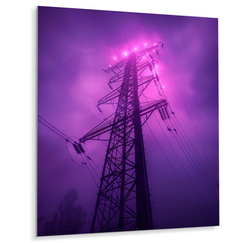 Éclipse mauve, lignes électriques - Photo II, Métal métal, H 20 po x l 12 po x P 1 po