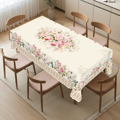 Nappe rose et rose floral - Nappe lavable en tissu, nappe de salle à manger décorative pour la cuisine et la salle à manger, convient aux tables rectangulaires, durable, décor de maison de campagne / moderne pour un usage quotidien