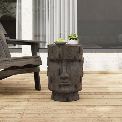 Table d'appoint d'extérieur, tabouret de table de bout à piédestal de statue de l'île de Pâques, pour terrasse de patio