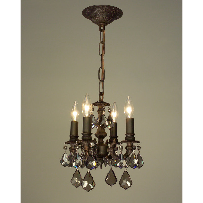 Style bougie classique/traditionnel 4 lumières lustre Fagundes, Bronze vieilli, Noir crystalique