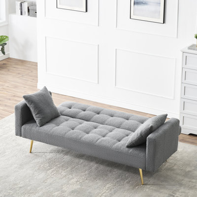 Lit en polaire grise de 71,7 pouces de style moderne pour l'espace de vie, 2 sièges, configuration de la structure, coussins inclus, lit à disposition pratique, structure, pieds en métal, étapes d'assemblage faciles à lancer