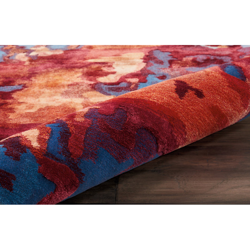 Annan Abstract Handmade Tufted Blue/Red Area Rug, Rectangle 2'3" x 3'