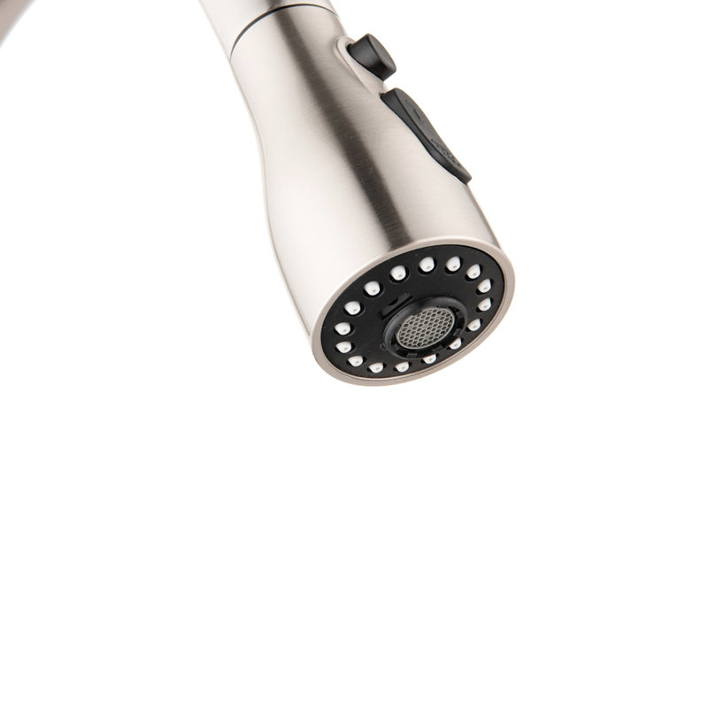 Robinet d'évier de cuisine rétractable à poignée simple avec finition nickel brossé, douchette pivotante à trois fonctions pour un remplissage et un brossage simplistes, buses faciles à nettoyer, laiton de classe, restaurant