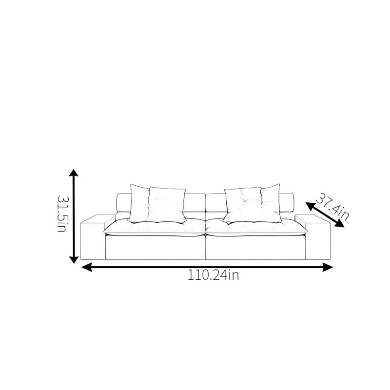 Canapé simple en tissu doux, H 31,5 po x l 110,24 po x P 37,4 po