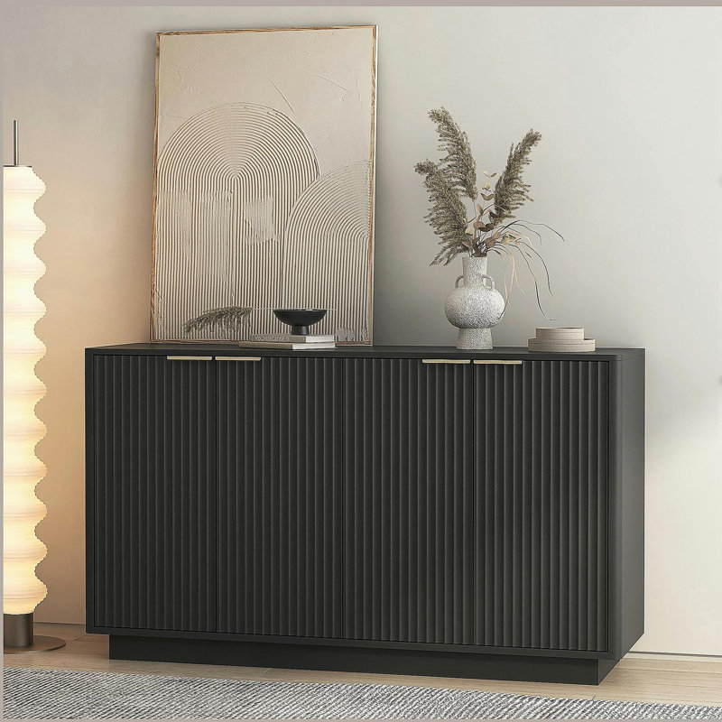 Buffet moderne avec rangement, grand buffet cannelé avec tablettes réglables, crédence, console d'appoint
