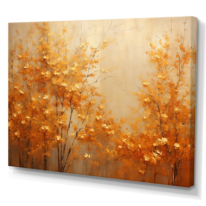«Golden Autumn Forest Harmony I», art mural forêt pour le salon, H 24 po x l 32 po x P 1 po, Toile tendue